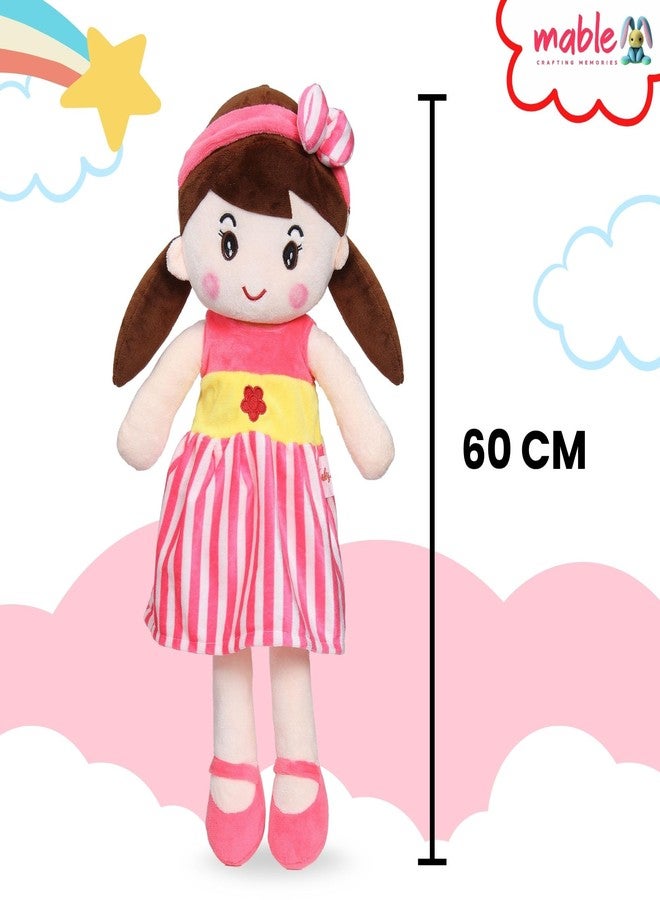 MABLE دمية مابل الناعمة للبنات | دمية طفل قطيفة لطيفة مع ربطة شعر ملونة | دمية محشوة قابلة للعناق هدية للأطفال والفتيات والرضع من عمر 3 إلى 5 سنوات (60 سم، لون وردي) - Image 2